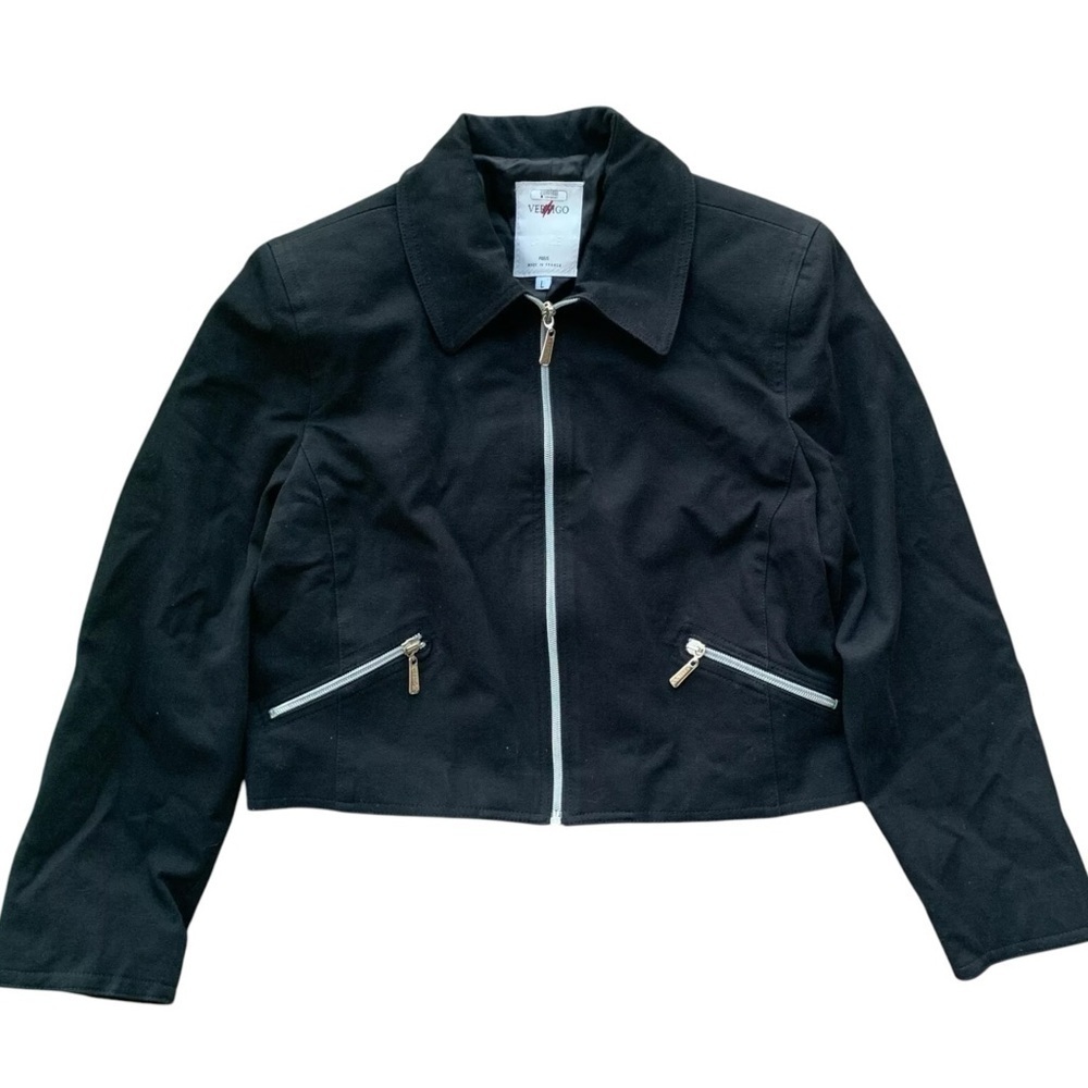 Vertigo Pour La Ville Paris Cropped Cotton Zip Moto Jacket Black Silver Size L